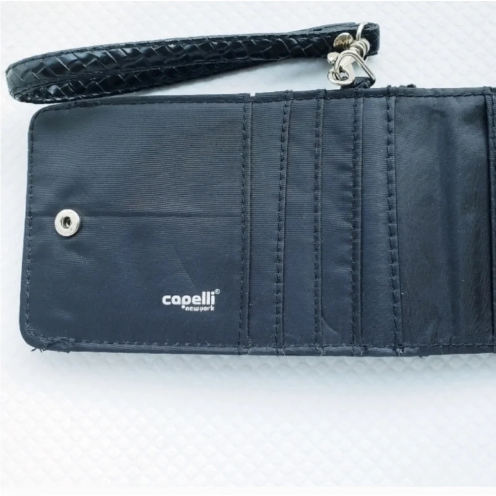 Capelli of New York wallet wristlet black crosshatch leather  6x4